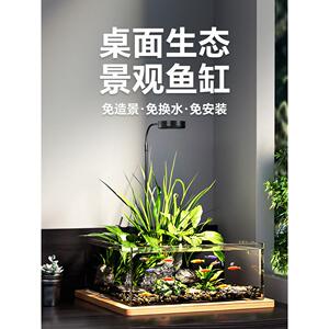 小鱼缸客厅小型2025新款生态微景观玻璃溪流缸造景全套超白桌面缸