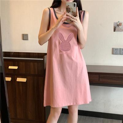 纯棉无袖背心睡衣女生100%全棉中长版睡裙学生甜美可爱外穿家居服