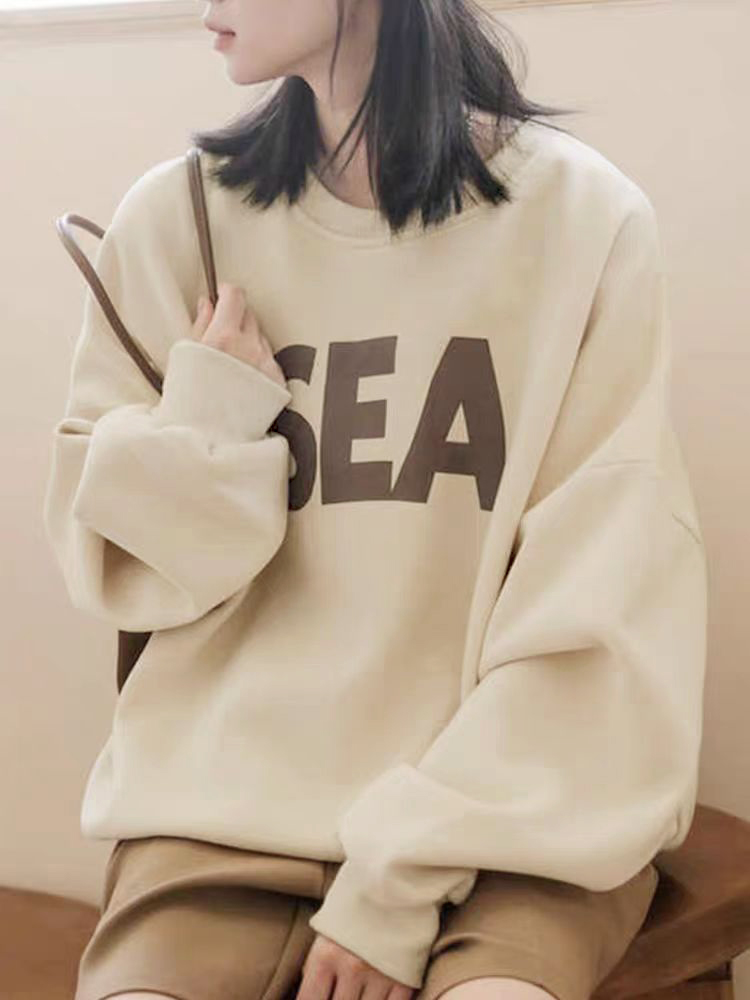 星星潮牌印花美式復(fù)古衛(wèi)衣圓領(lǐng)女