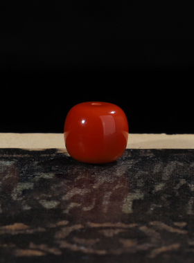 四川南红玛瑙柿子红老型珠桶珠直径8mm对孔7mm亮光老形珠 176号