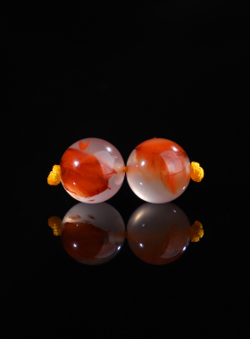 天然冰飘南红玛瑙对珠8.4mm一对圆珠 269号 南红高冰款荔枝冻单珠