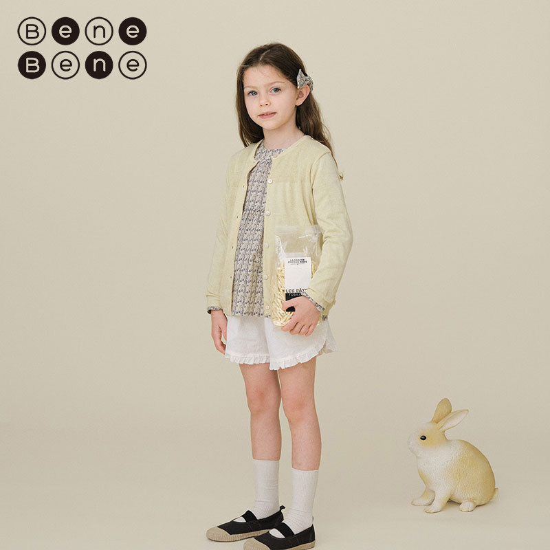 benebene棉麻混纺针织开衫春夏新款女童婴儿薄外套连衣裙外搭上衣