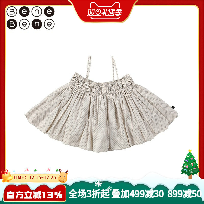 benebene圆点印花设计感新款儿童外搭背心雪纺衫女童纯棉吊带上衣
