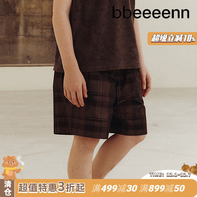 韩国五分裤bbeeeenn格子休闲裤