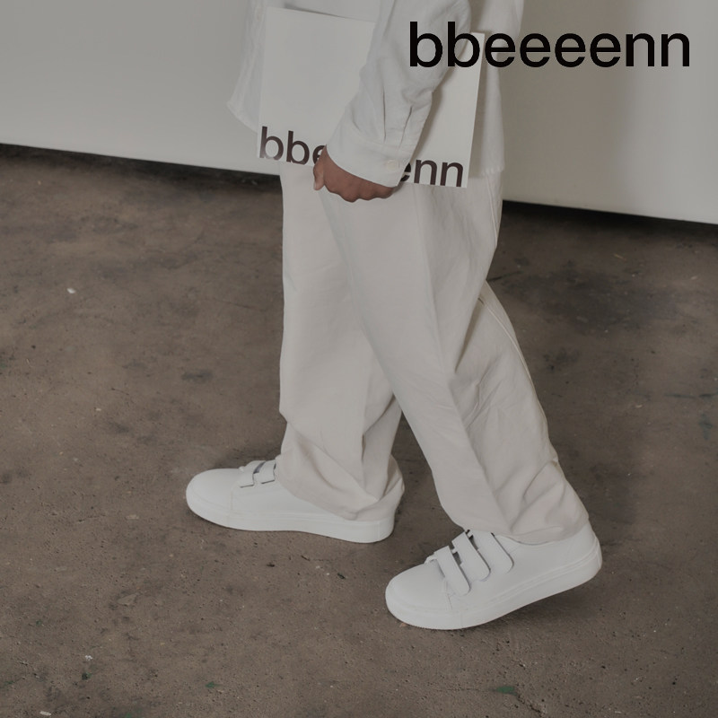 bbeeeenn夏季款皮革简约板鞋男女童魔术贴小白鞋学生休闲平底鞋子