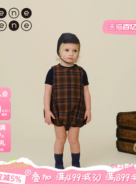 benebene复古格纹背心三角连身衣夏季新款婴儿宝宝爬服哈衣连体服