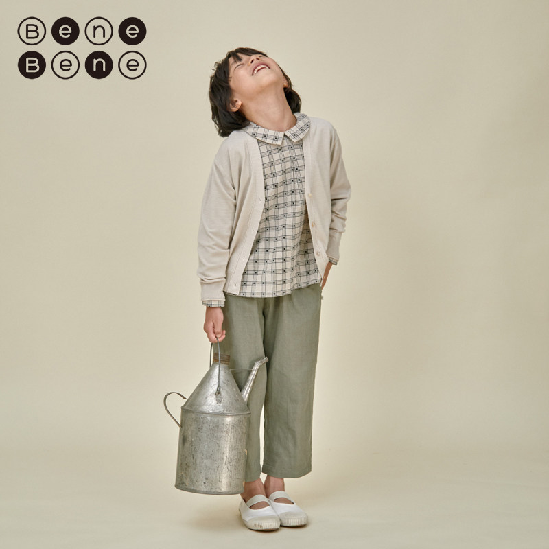 benebene春季新款婴儿宝宝薄款针织衫男女童长袖V领针织开衫外搭