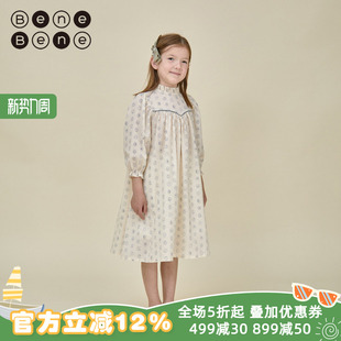 benebene童装春夏新款女童纯棉印花公主风连衣裙女宝宝新年A字裙