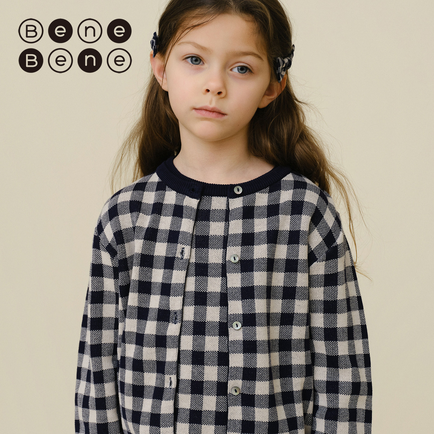 benebene棉弹针织开衫男女儿童婴儿春夏款薄外套格纹上衣宝宝外搭