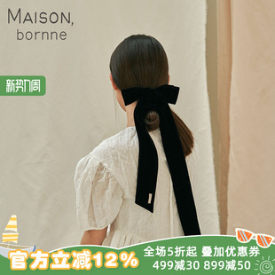 Maisonbornne法式 浪漫超大蝴蝶结发圈天鹅绒飘带发饰女童弹力头绳