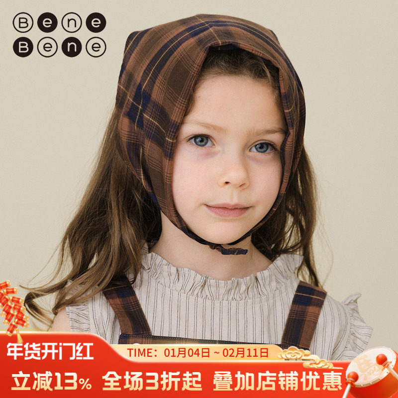 benebene复古格纹多功能三角巾春夏新围巾儿童防风头巾口水巾配饰,童装/婴儿装/亲子装,围巾,淘宝优惠券,粉丝福利购,淘宝优惠卷