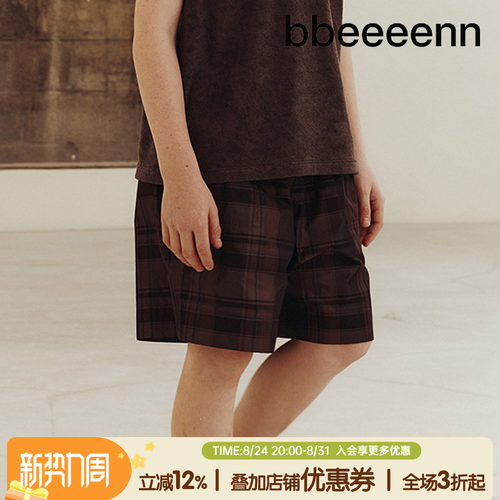 韩国五分裤bbeeeenn格子休闲裤