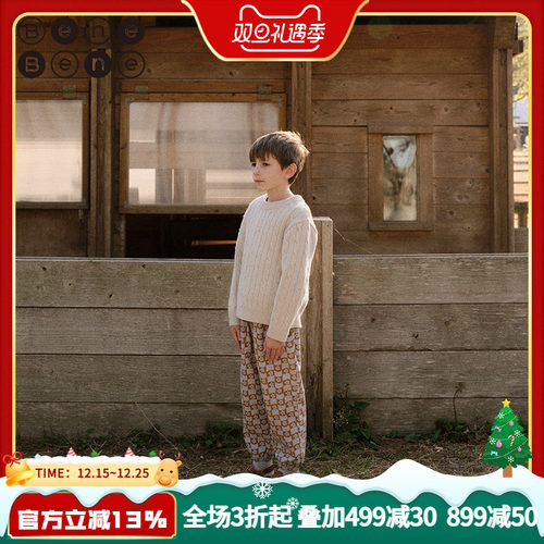 benebene针织扭花羊毛衫秋冬儿童