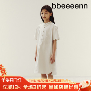 bbeeeenn韩国童装夏季新款女童纯棉连衣裙休闲半袖衬衫裙大童