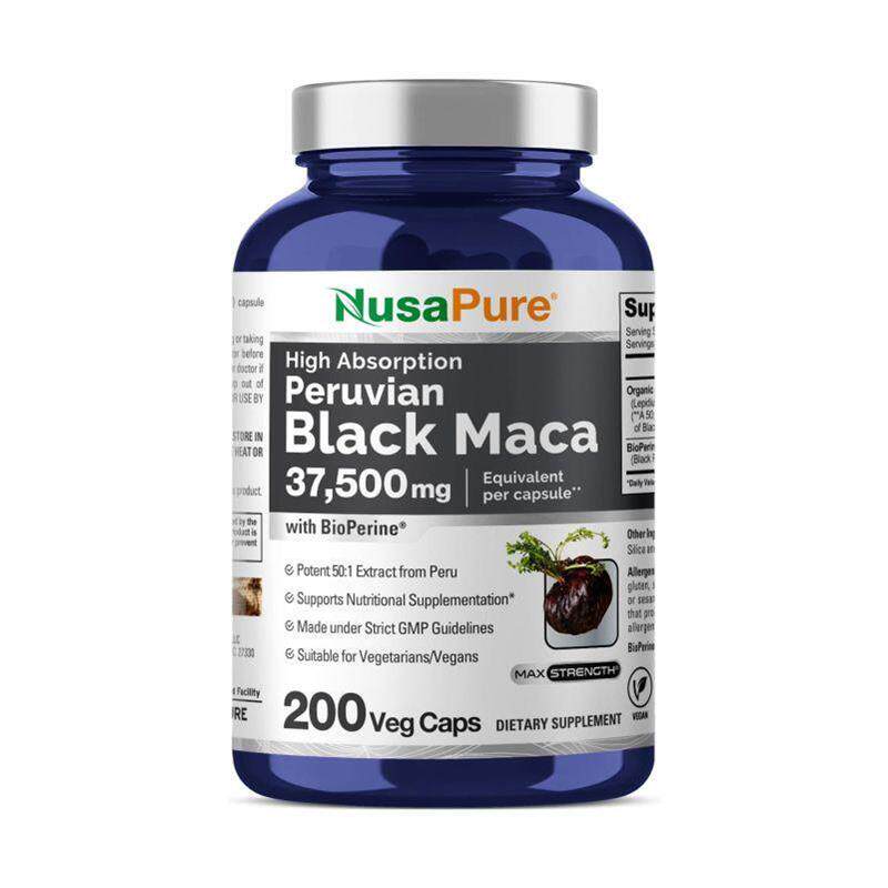 现货美国 NusaPure成人玛咖根Black Maca Root高含量吸收黑胡椒20