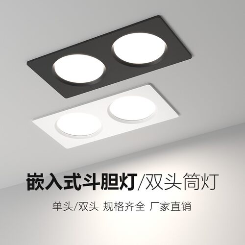 双头筒灯双孔嵌入式超薄长方形简灯客厅过道玄关天花led射灯斗胆