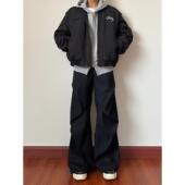 布老哥Blog小众clf褶皱拖地西裤 黑色K705 宽松垂感直筒微喇休闲裤