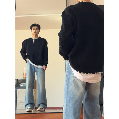 Blog美式复古亨利领毛衣宽松百搭