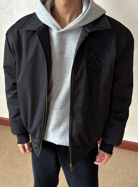 布老哥Blog冬季美式复古刺绣撞钉夹克棉服保暖短宽显高棉衣W604