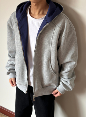 布老哥Blog美式复古解构分割拉链开衫显高内里撞色连帽卫衣秋W480