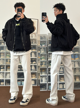 布老哥Blog美式复古飞行员夹克秋季新款宽松显白不规则外套W554