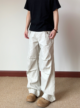 布老哥Blog美式复古宽松褶皱多口袋工装裤水洗百搭直筒休闲裤K756