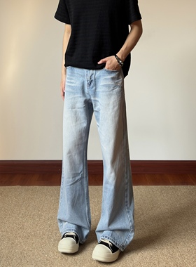 布老哥Blog美式复古水洗猫须牛仔裤宽松通勤百搭直筒长裤子K770