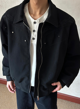 布老哥Blog美式复古解构荆棘刺绣皮衣夹克cleanfit短宽外套W648