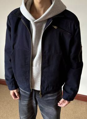 布老哥Blog美式复古拉链拼接翻领外套简约通勤小版型显高夹克W549