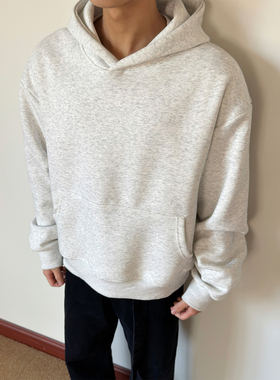 布老哥Blog美式复古基础内搭纯色卫衣boxy短宽显高帽衫上衣春W419