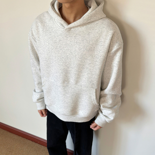 布老哥Blog美式 上衣春W419 复古基础内搭纯色卫衣boxy短宽显高帽衫