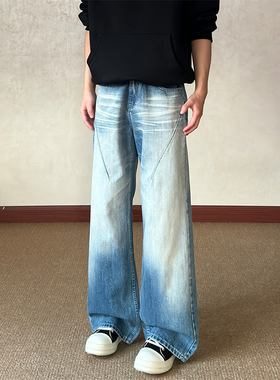 布老哥Blog美式复古cleanfit解构水洗牛仔裤宽松直筒百搭长裤K822