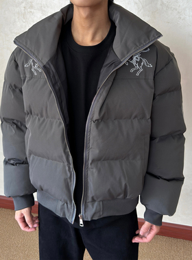 布老哥Blog冬季美式复古牛仔刺绣棉服短宽显高保暖面包服棉衣W608