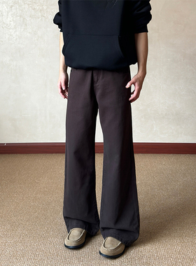 布老哥Blog秋冬复古氛围感棕色直筒牛仔裤百搭微提裆显高长裤K812