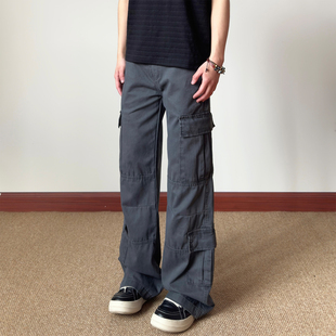 宽松立体vibe风微喇直筒裤 裤 子K745 复古多口袋工装 布老哥Blog美式
