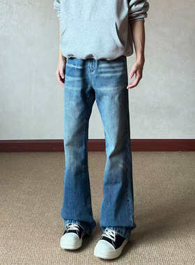 布老哥Blog美式复古微提裆微喇牛仔裤cleanfit修身显高长裤子K798
