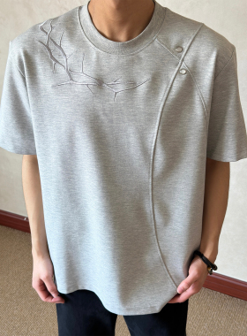 布老哥Blog夏季荆棘刺绣解构拼接T恤短宽重磅320克罗马布短袖D264