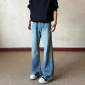 百搭cleanfit长裤 布老哥Blog美式 复古水洗猫须直筒牛仔裤 子K807
