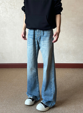 布老哥Blog美式复古水洗猫须直筒牛仔裤百搭cleanfit长裤子K807