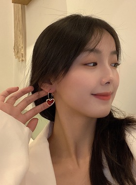 H50新款复古简约耳钉 红色爱心滴油百搭耳环 几何个性时尚耳饰124