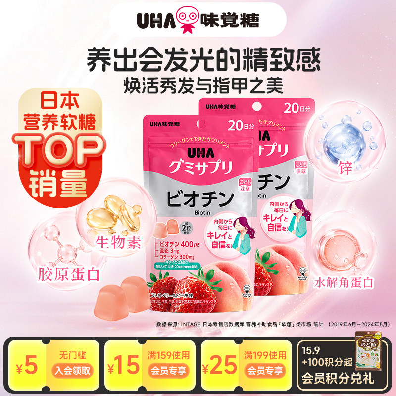 【新品】悠哈味觉糖UHA女性生物素锌胶原蛋白营养软糖护甲养发