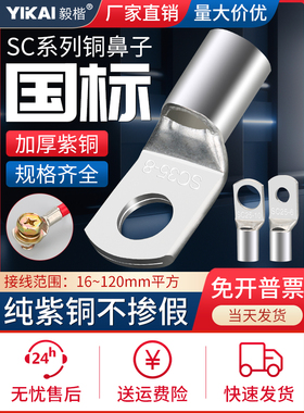 国家标准a级加厚冷压窥鼻Sc2.5/4/6/10/35-8方镀锡铜线鼻端子
