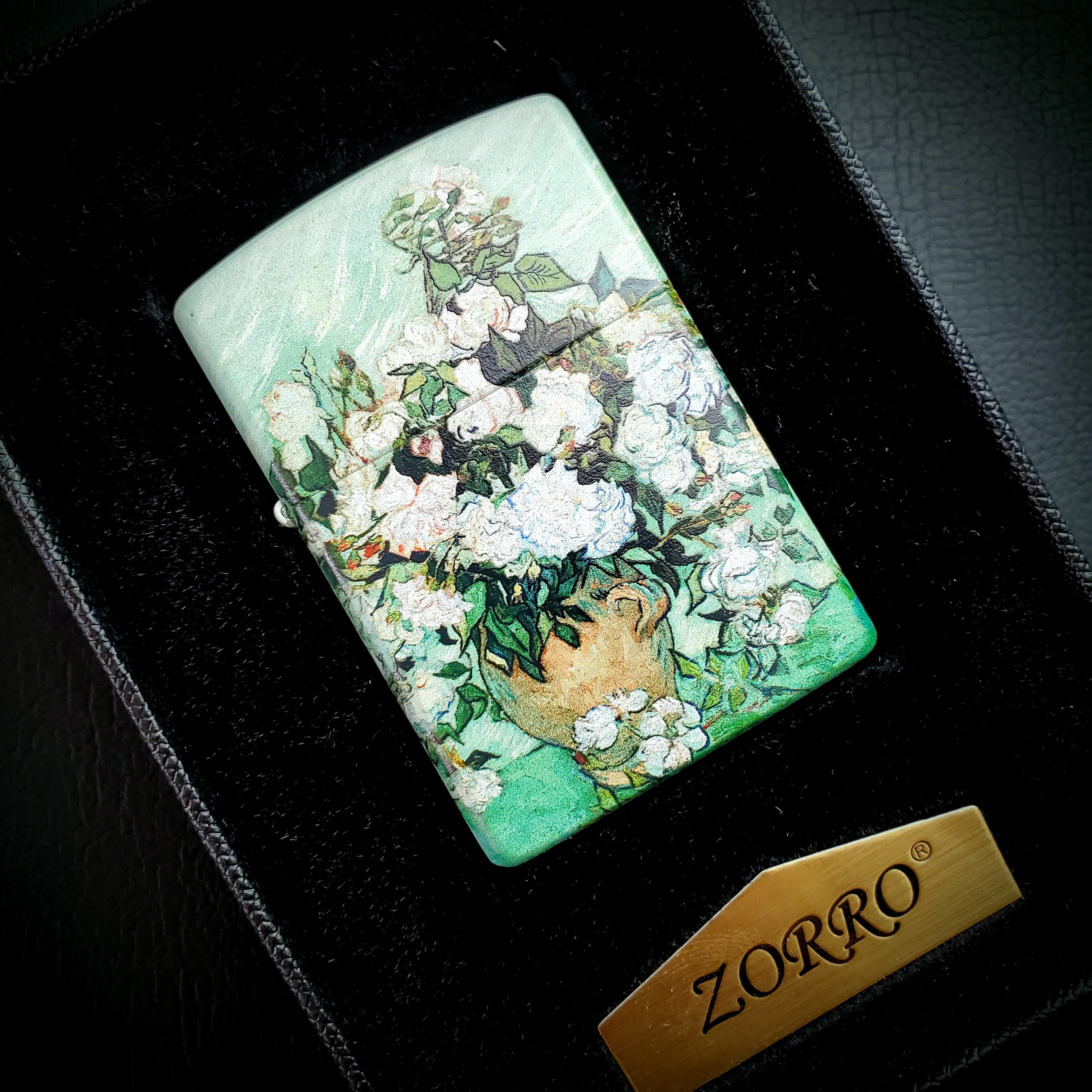 佐罗煤油打火机梵高个性创意潮流时尚送男友女防风纯铜翻盖滑轮彩