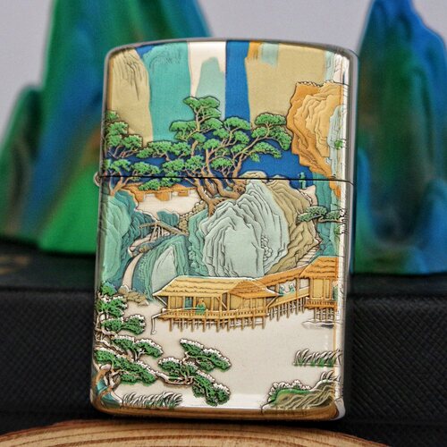 鹰皇山水钛彩防风煤油打火机