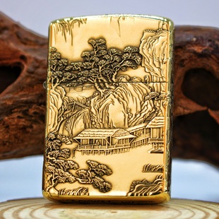 佐罗902s黄铜浮雕煤油打火机唐伯虎山水画纯个性 创意盔甲防风砂轮