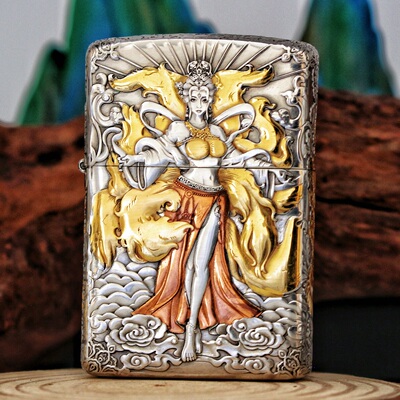 藏锋九尾佐罗防风镀银鎏金打火机