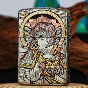 佐罗打火机防风女财神扎基拉姆白铜五面珐琅彩盔甲机 星火造物