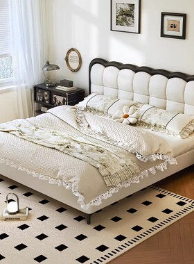 法式复古风泡芙真皮床2025新款高端大气主次卧室1米8双人软包婚床
