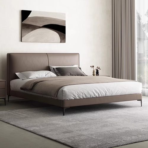 意式极简真皮床小户型薄床头主卧储物床现代简约1米8软包储物婚床