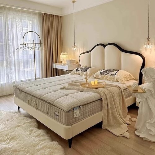 法式奶油风真皮床现代简约网红蝴蝶床小户型1米8双人软包储物婚床